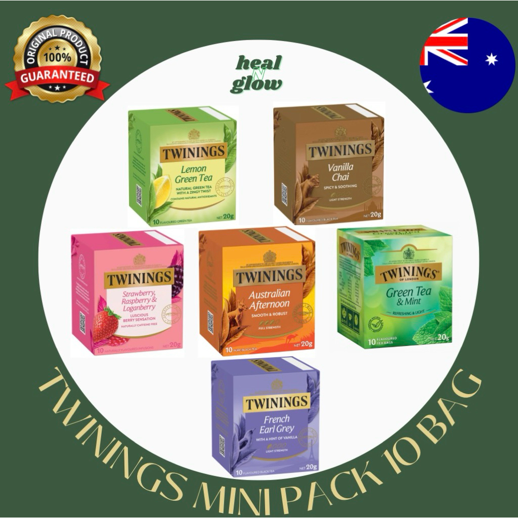 Twinings Mini Pack 10 Bags Australian Afternoon Green Tea Lemon Vanilla Chai Green Tea Mint French E