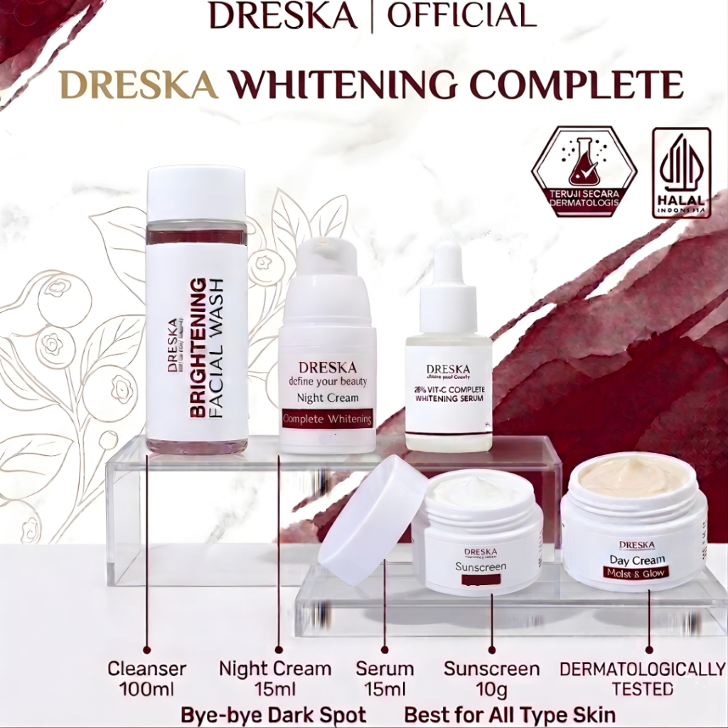 WHITENING COMPLETE DRESKA flek jerawat pemutih wajah, skincare untuk menghilangkan flek,skincare unt