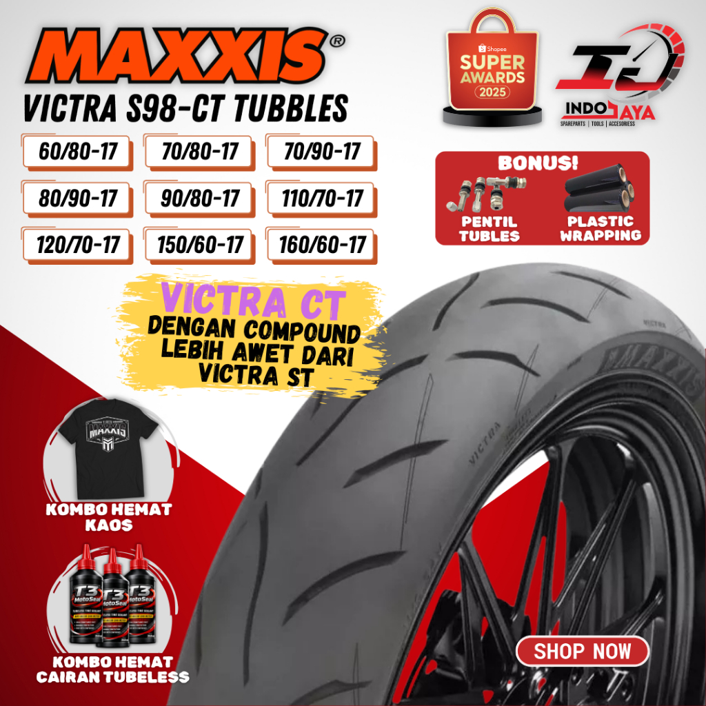 (READY STOCK) BAN MAXXIS VICTRA 98CT TUBELESS RING 17 ( 60/80 - 70/80 - 70/90 - 80/90 - 90/80 - 110/