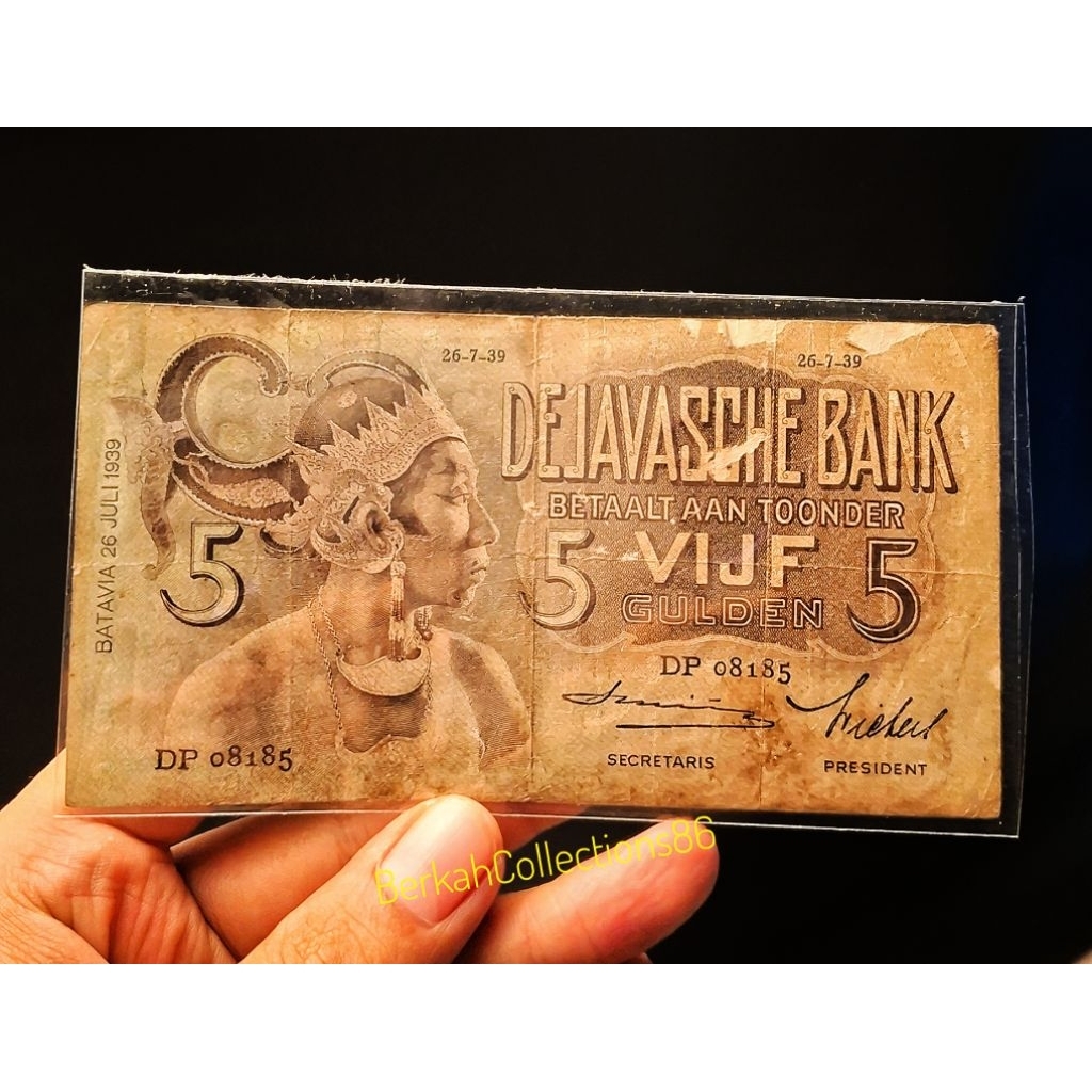 uang kuno 5 gulden seri wayang batavia 1939