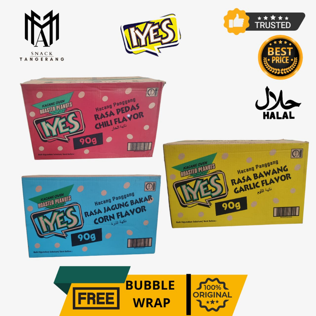 Iyes Roasted Peanut Kacang Oven Garlic Pedas Jagung Bakar 90 Gr [1 DUS ISI 40 PCS]