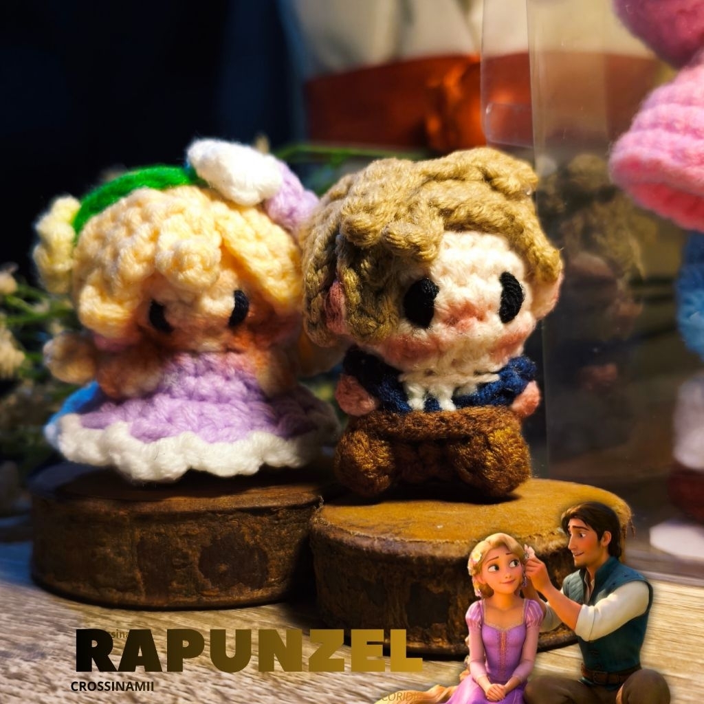 Crossinamii - Gantungan Kunci Couple - Amigurumi Rapunzel dan Flynn Boneka Rajut Handmade Lucu REALP