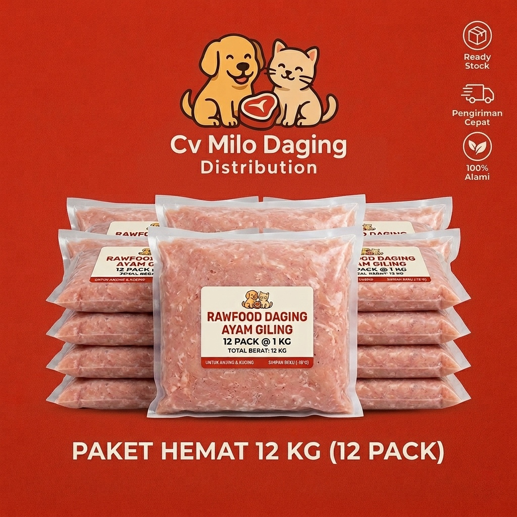 Daging Ayam Giling Beku untuk Makanan Anjing dan Kucing - 12 kg
