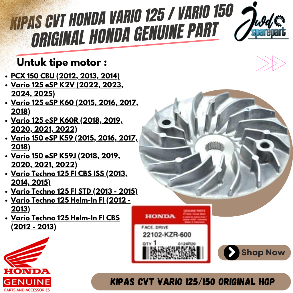 Kipas Rumah Roller Kipas CVT Vario 125 Old, Vario 125/150 Led Old, Vario 125/150 Led New Original