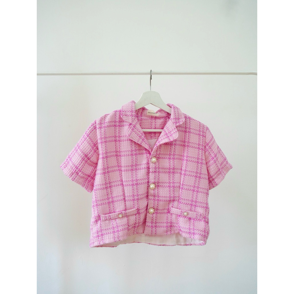 FELLFORYOU - PINK TWEED TOP TWEED BLAZER TWEED CROPTOP