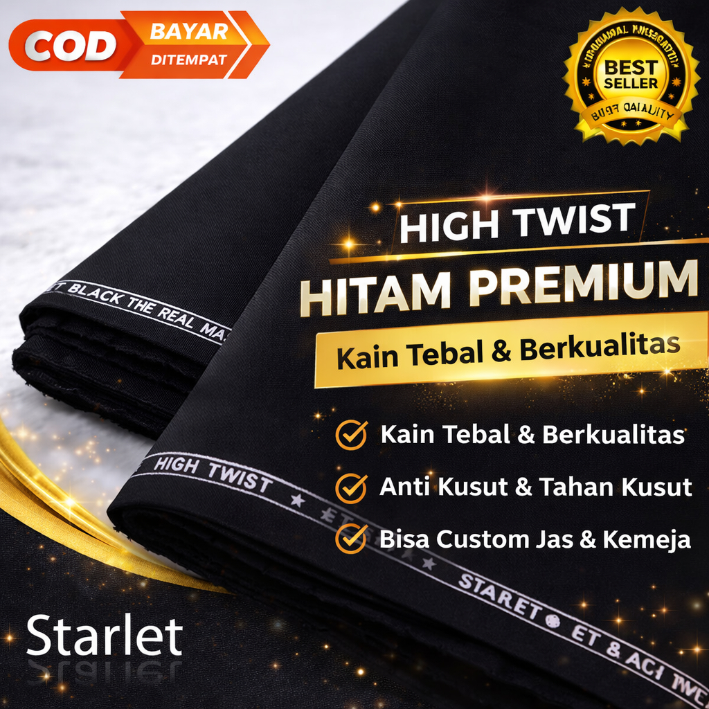 Kain Hitam JET BLACK  Premium Hightwist(1,5m) ORI Meteran Tebal / Kain Celana Pria Meteran