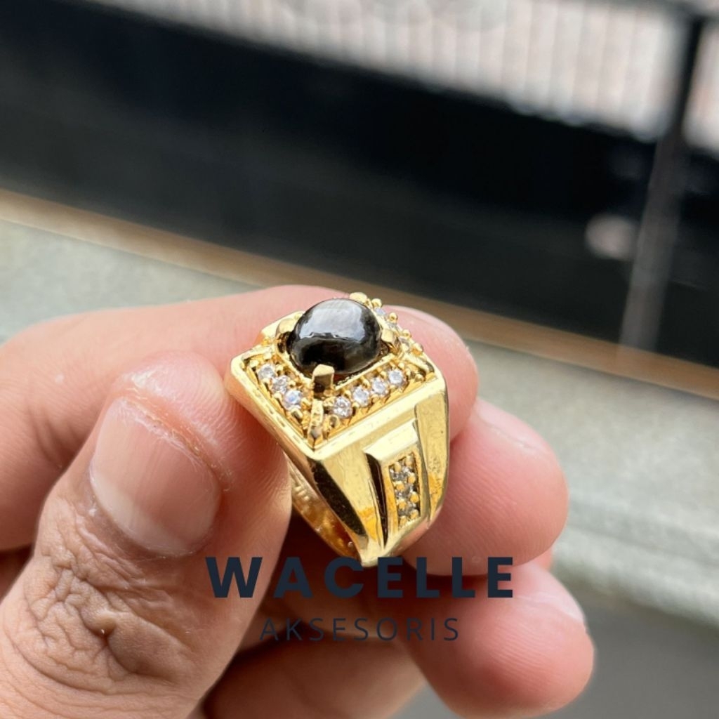 CINCIN BATU AKIK BLACK SAFIR STAR MINIMALIS KEREN ELEGAN