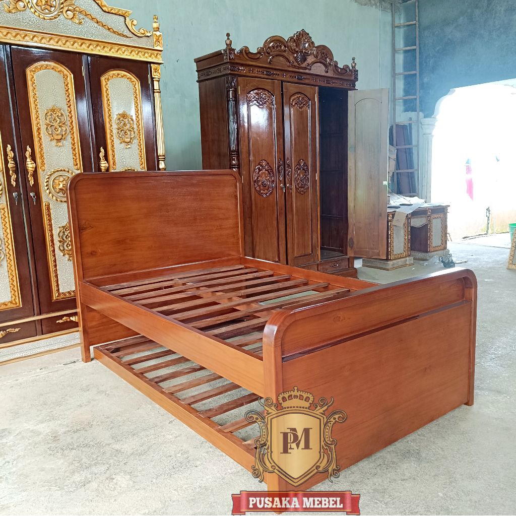 dipan sorong tempat tidur anak 120x200 model minimalis kayu jati jepara