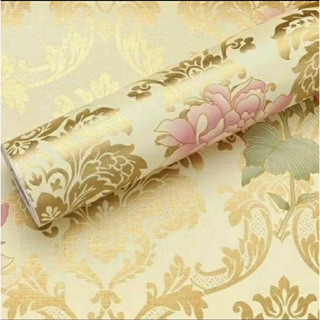 Premium mewah Wallpaper Batik Bunga Gold Wallpaper Motif Batik Sultan Semen Abu Elegan Kayu Polos Or