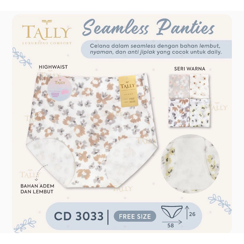 Tally cd celana dalam seamless katun premium 3033 high waist