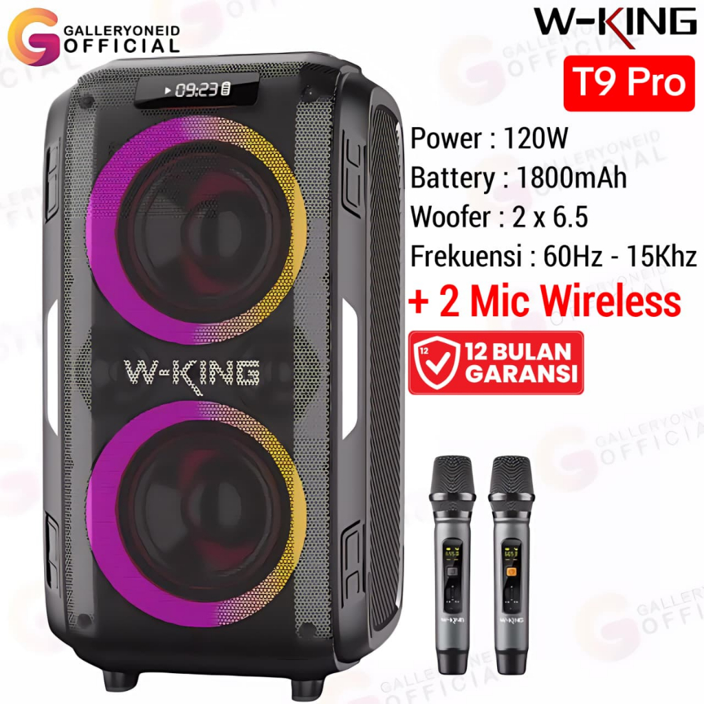 Speaker Bluetooth Karaoke WKING T9 Pro 2 Mic Wireless Portable Party TWS W-King Super Bass