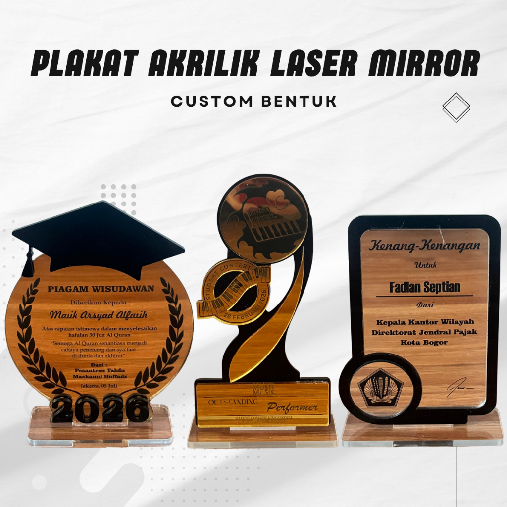 Plakat Akrilik Wisuda Perpisahan Perlombaan Laser Mirror Bebas Custom Bentuk dan Tulisan