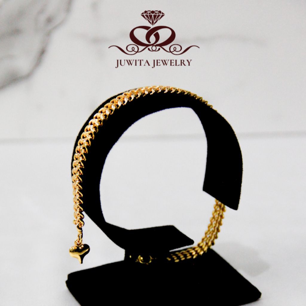 Gelang Wanita Motif Ulir Bandul Lapis Emas Logam Titanium Anti Karat