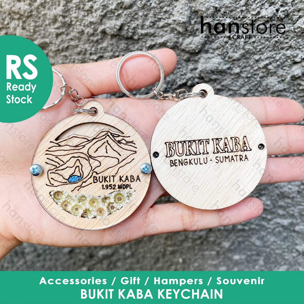 RS BUKIT KABA Keychain / MT KABA Keychain / Mountain Keychain / Gantungan Kunci Kayu & bunga oleh ol