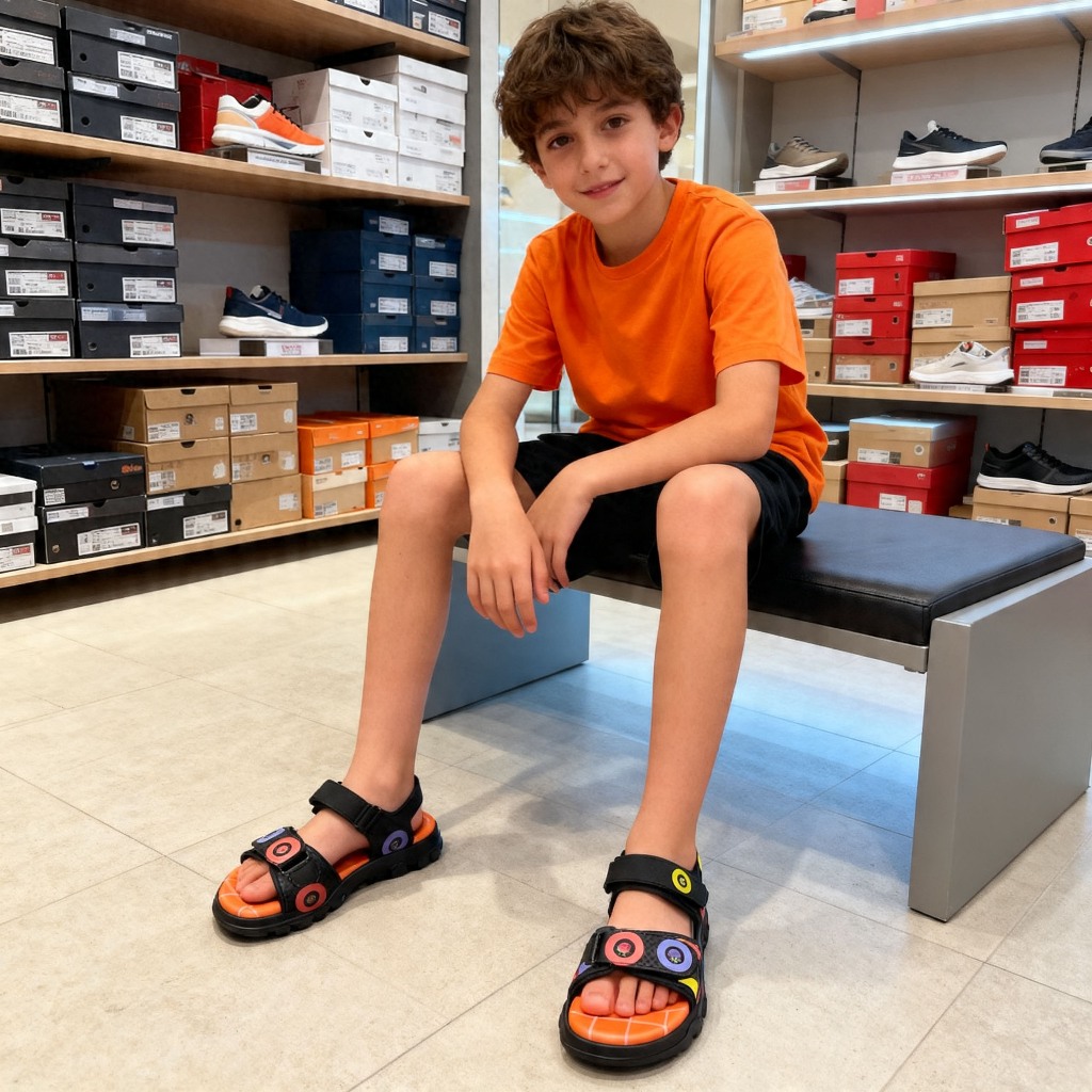 SEPATU SANDAL ANAK COWOK DESIGN EROPA UKURAN 31 32 33 34 35 ORANGE HITAM