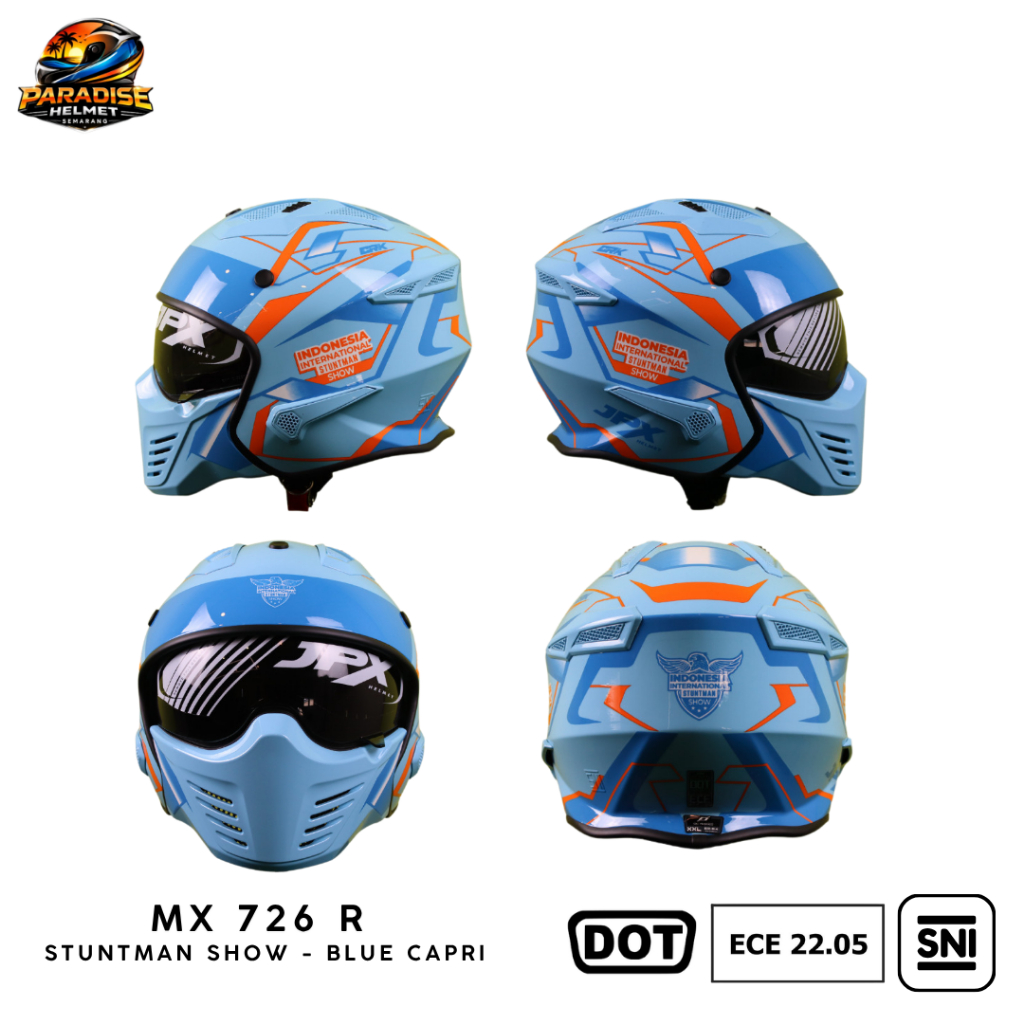 Helm Full Face Modular Pria Wanita Harian Motor Standar SNI DOT ECE JPX MX-726R Stuntman Show - Blue