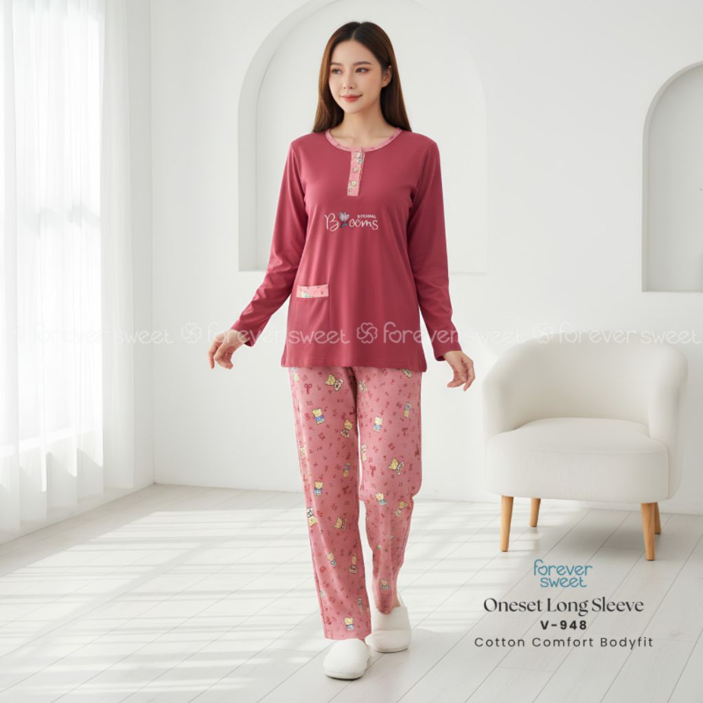 FOREVER SWEET | Baju Tidur Babydoll Setelan Piyama One Set PP Body Fit Bodyfit Body Fit Celana Panja
