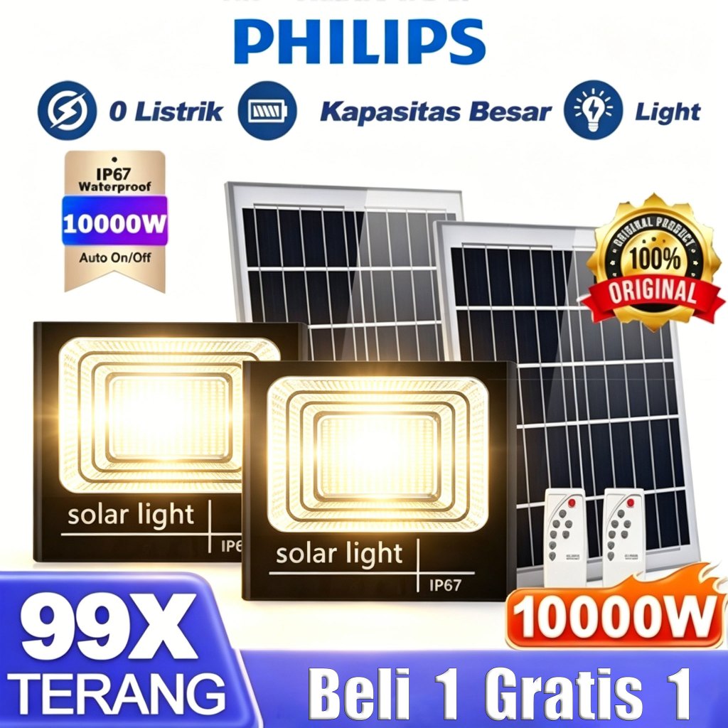 PHILIPS Beli 1 Gratis 10000W Lampu Tenaga Surya Beli 1 gratis lampu panel surya super100Xbright lamp