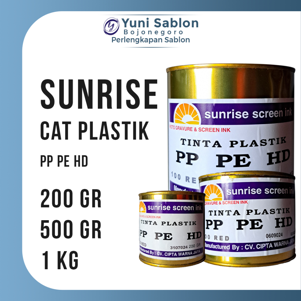 Cat Plastik Sunrise 200gr 500gr 1Kg | Tinta Sablon Plastik PVC, Warna Tajam & Daya Rekat Kuat