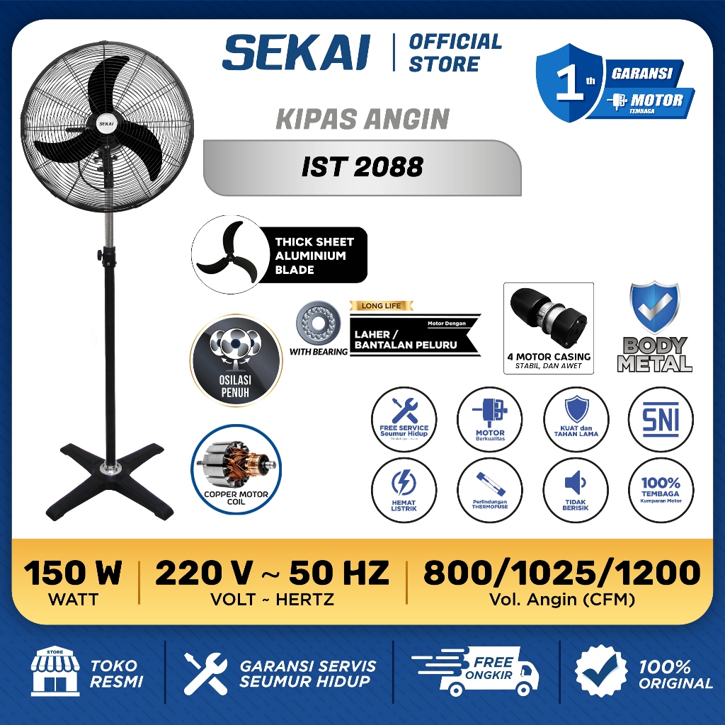 SEKAI Kipas Angin Berdiri Tornado / Kipas Angin Tumpu Industri 20 Inch - IST 2088