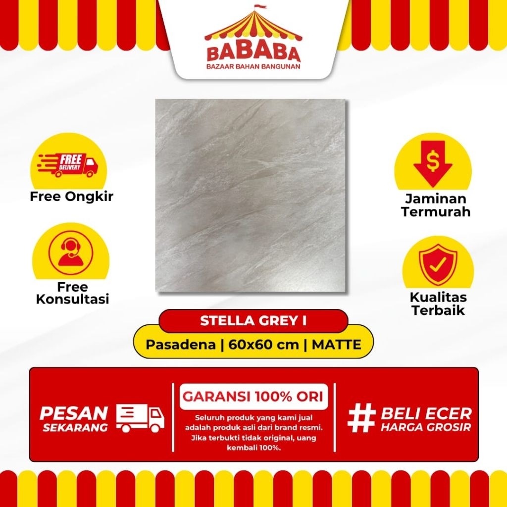 Granit Lantai Ukuran 60x60 Pasadena Stella Grey Matte Kasar Motif Natural Stone Granit Teras Garasi 