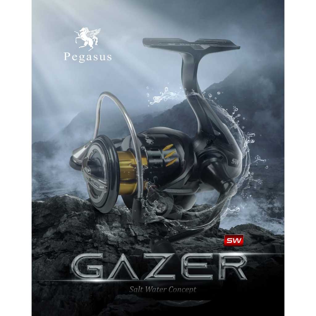 TERBARU REEL PANCING PEGASUS GAZER POWER HANDLE SW(SALT WATER) REEL SPINNING ANDALAN UNTUK AIR ASIN 