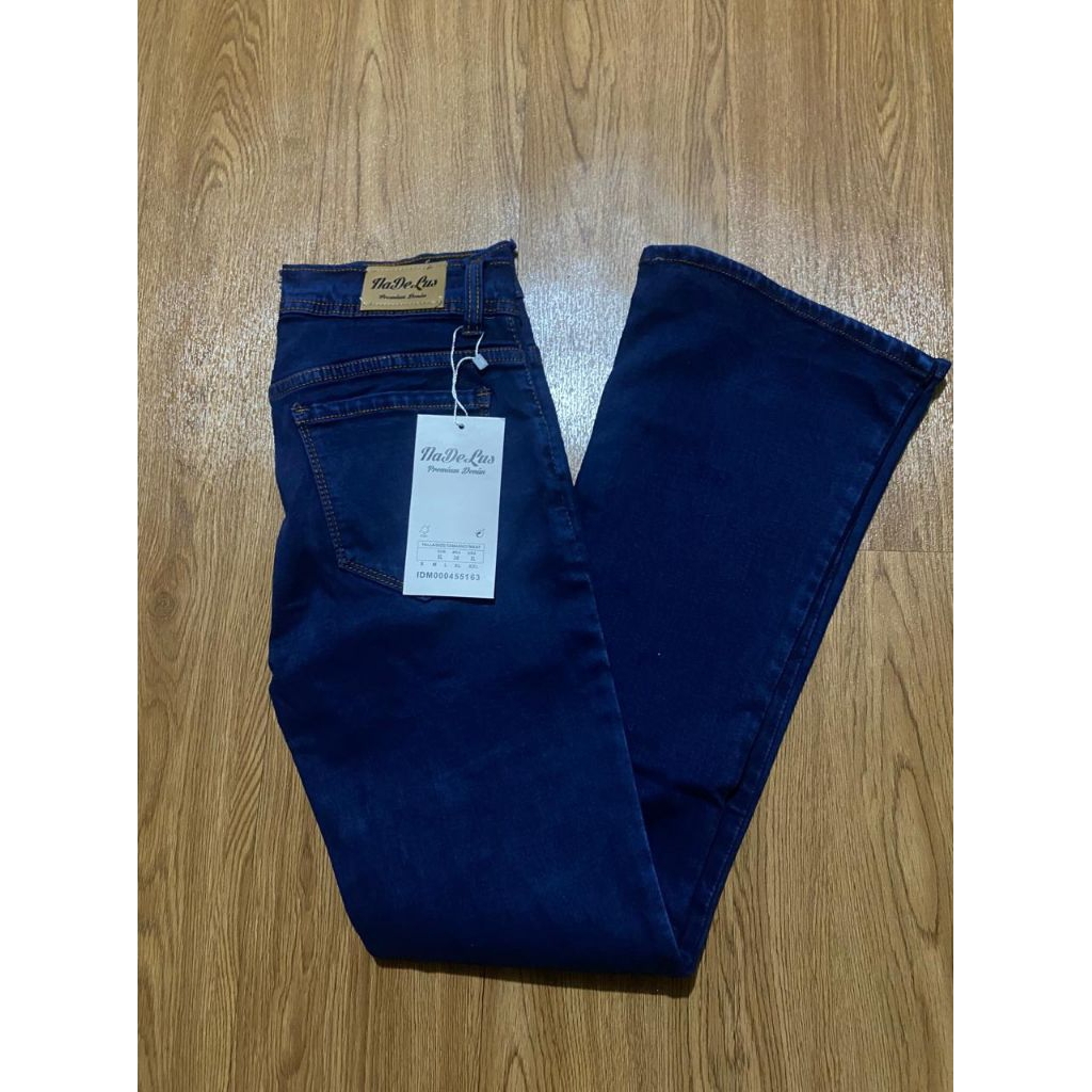 Celana panjang jeans cutbray nadelus biru benhur polos / celana panjang wanita straight uk 27-30 kek