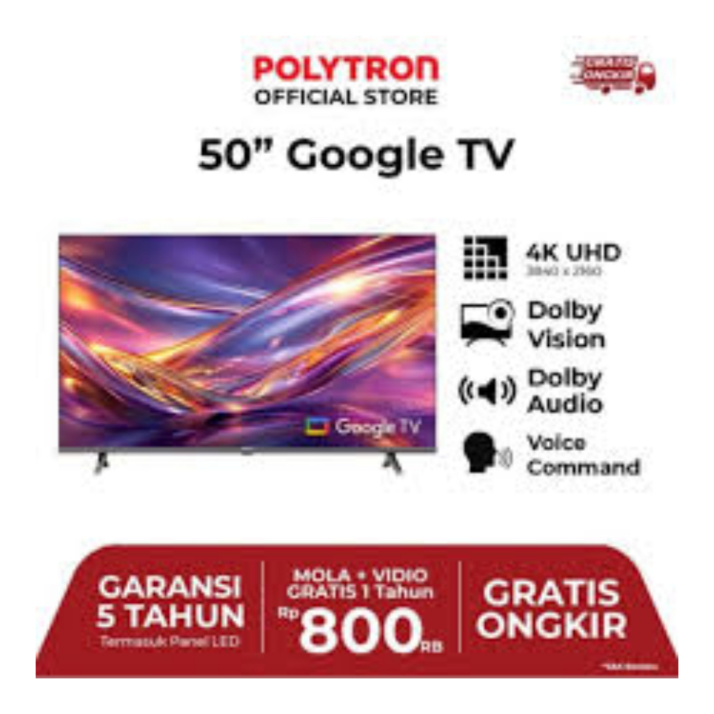 LED TV POLYTRON 50 INCH ANDROID FREE ONGKIR SERANG KOTA
