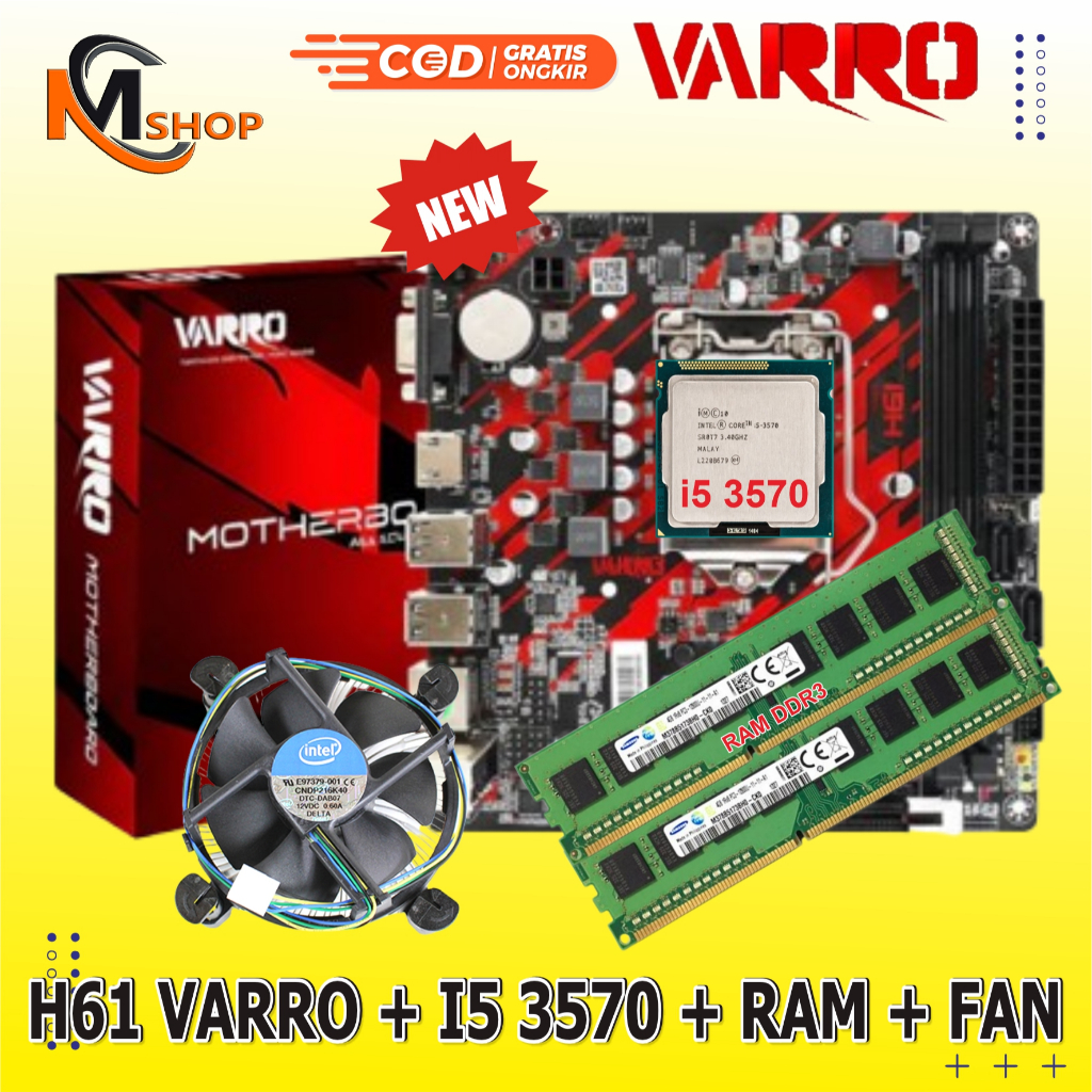 Paket Mainboard Motherboard Mobo H61 LGA 1155 DDR3 New + Processor Intel Core i5 3470 / i5 3570 + RA