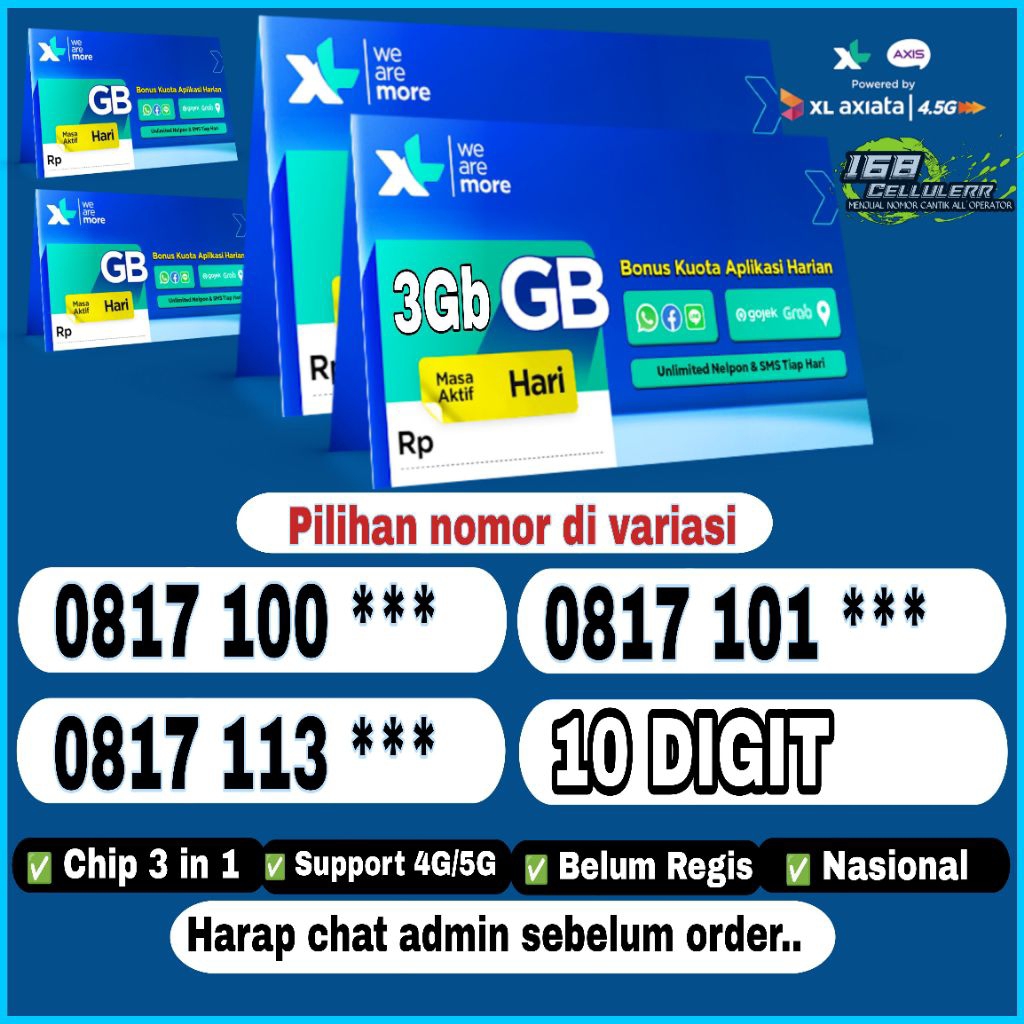 NOMOR CANTIK XL AXIATA 4GLTE F.8 SERI TRIPLE RAPIH 10 DIGIT