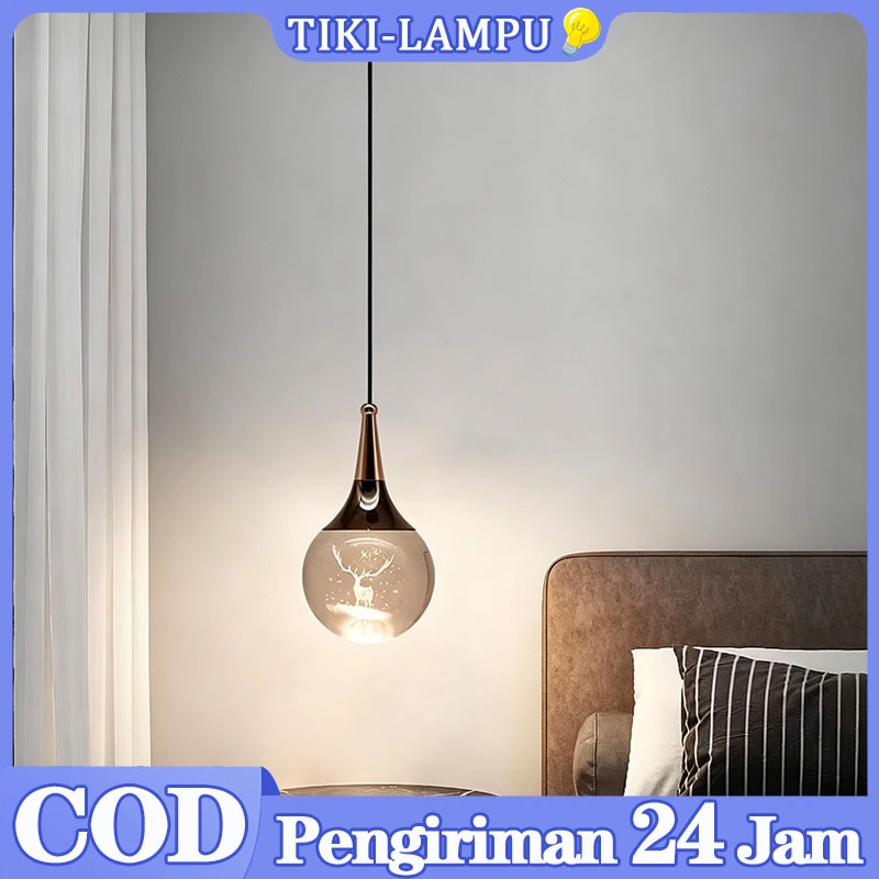 Lampu Gantung Kristal Estetika Kecil Ruang Tamu Lampu Hias Gantung 3 Warna Lampu Samping Tempat Tidu