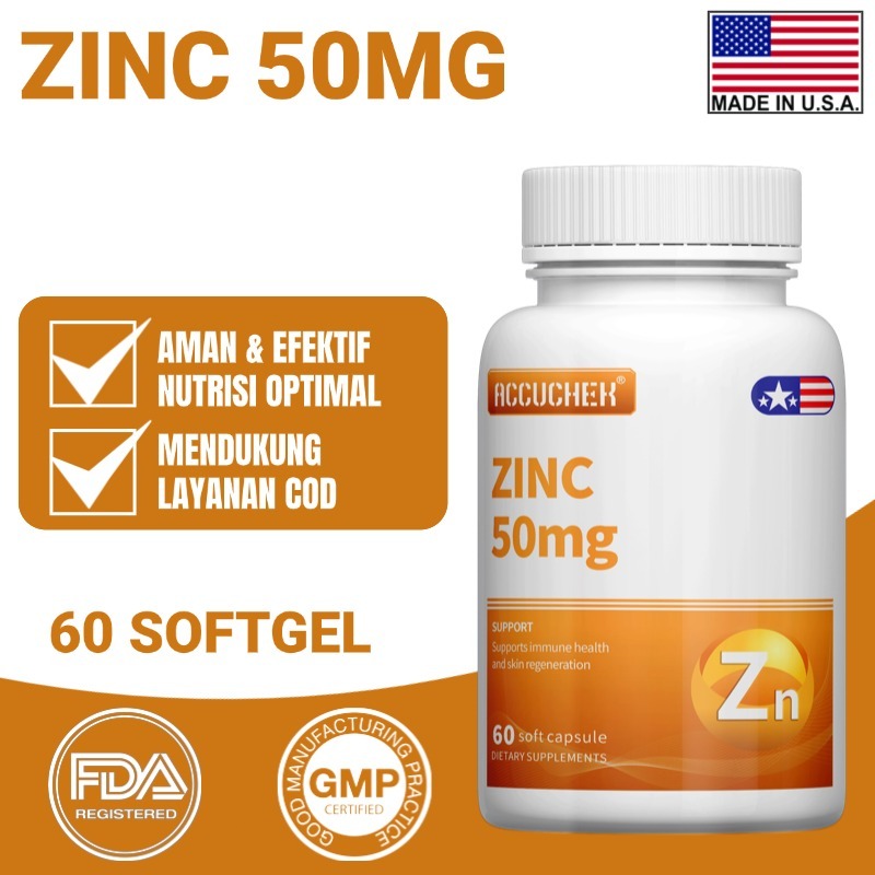 Suplemen Zinc 50 mg, Meningkatkan Sistem Kekebalan & Vitalitas Pria, 60 softgel