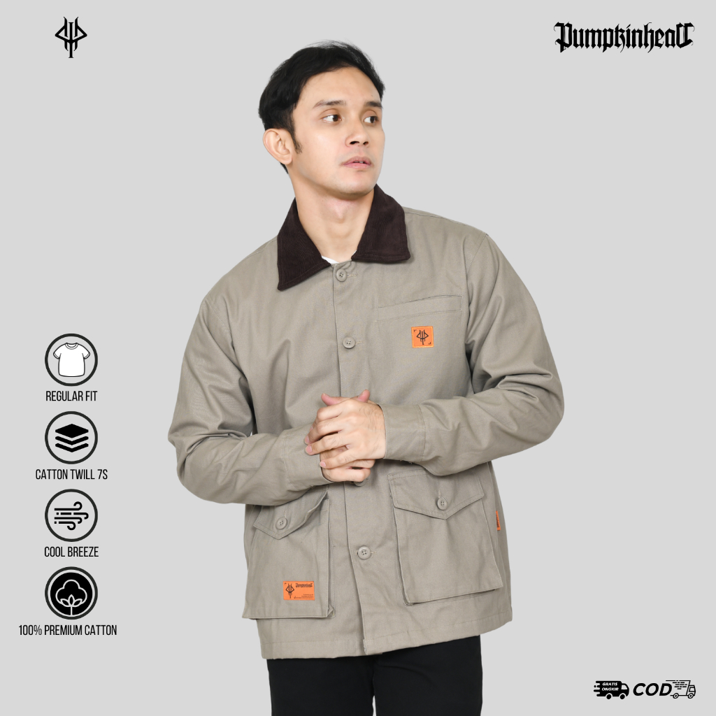 PumpkinHead Work Jaket Semi Parka Pria Katun Twill Khaki Lumberjack
