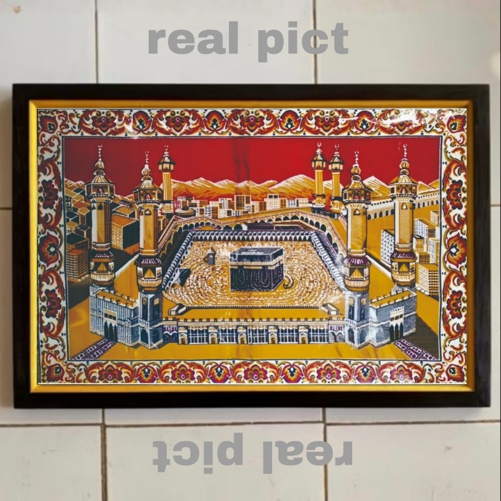Hiasan Dinding Lukisan Cetak Gambar Sajadah Ka'bah Uk 45x65cm plus Bingkai Cantik