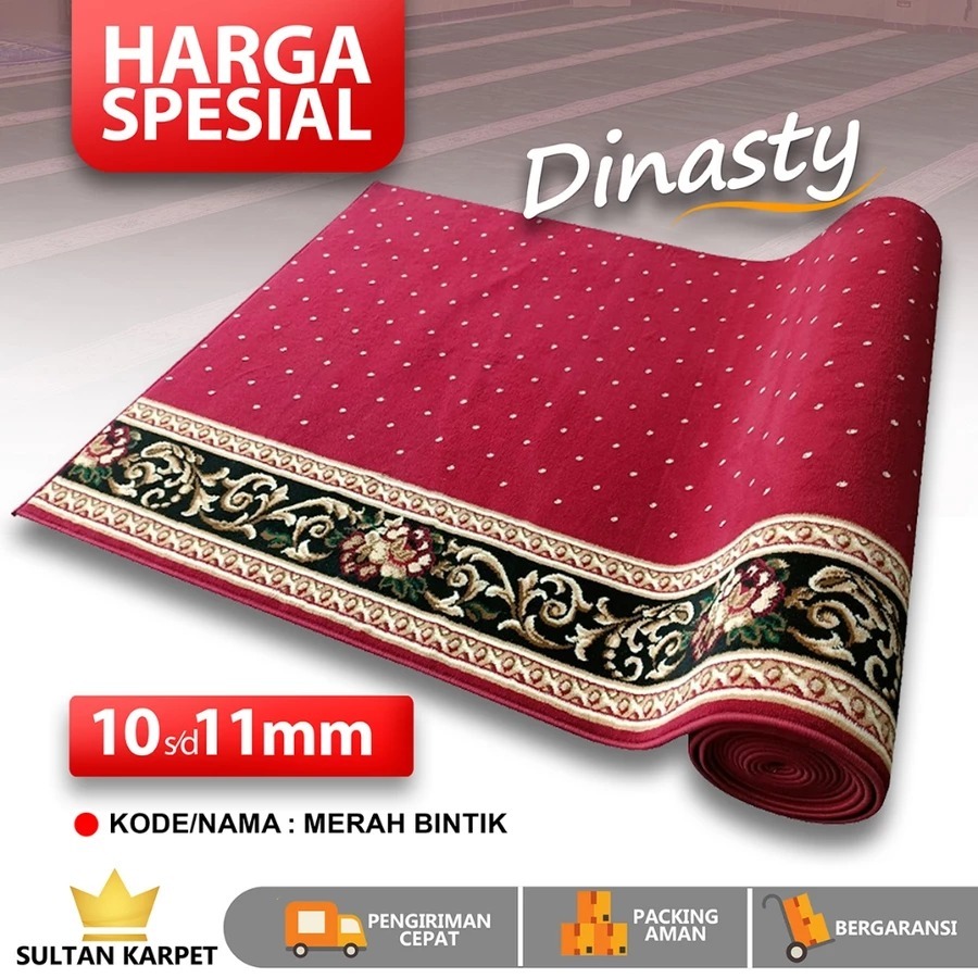 Sultan Karpet - Karpet Dinasty -  Karpet Masjid Dinasty Tebal 11mm (Merah Bintik) - Karpet Meteran -