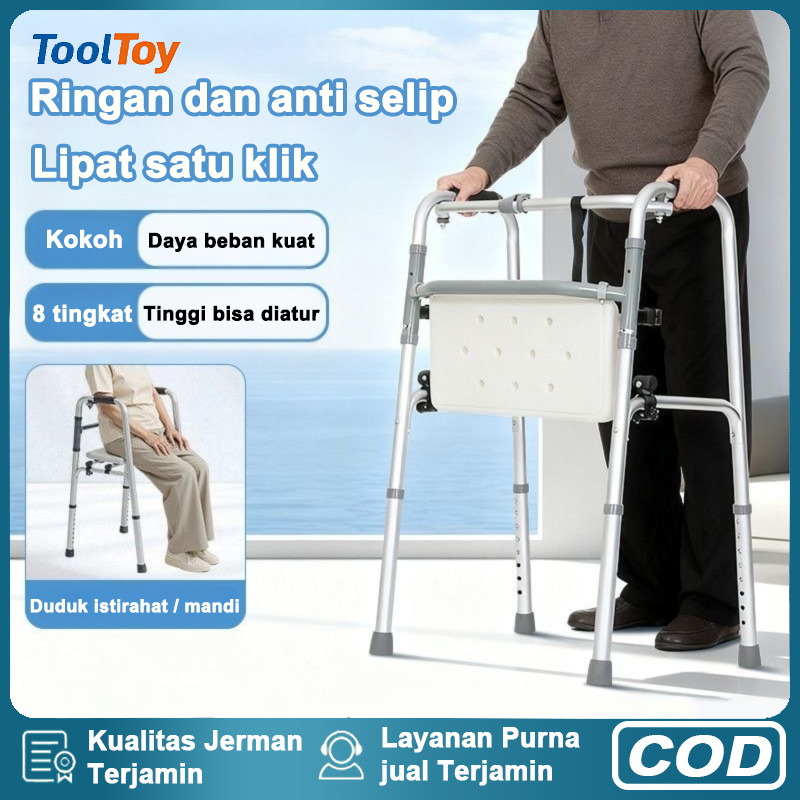 COD & Alat Bantu Jalan Dewasa | Walker Lansia 8 Level Adjustable | Tongkat & Walker 2 in 1 Multifung