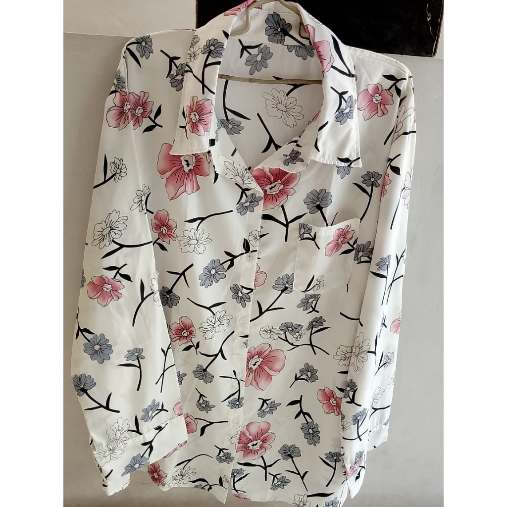PL kemeja wanita lengan panjang motif bunga