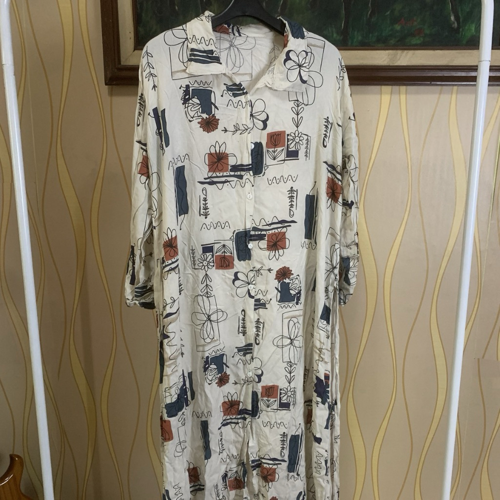 Baju Jubah Putih Motif | Gamis Putih Motif | Baju Tidur Motif Size L | Gamis Size L | Jubah Wanita S
