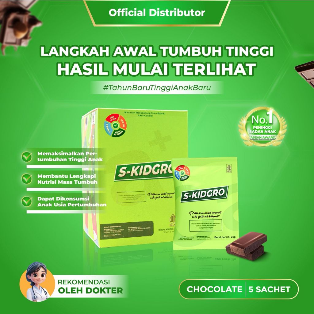 S-KIDGRO 5 SACHET – Susu Peninggi Badan Anak Usia  2–15 Tahun Tinggi Kalsium