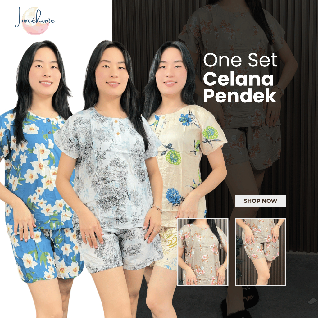 Baju Tidur Wanita Setelan Pendek Baby Doll Rayon Bali Adem - One set celana pendek baju tidur wanita