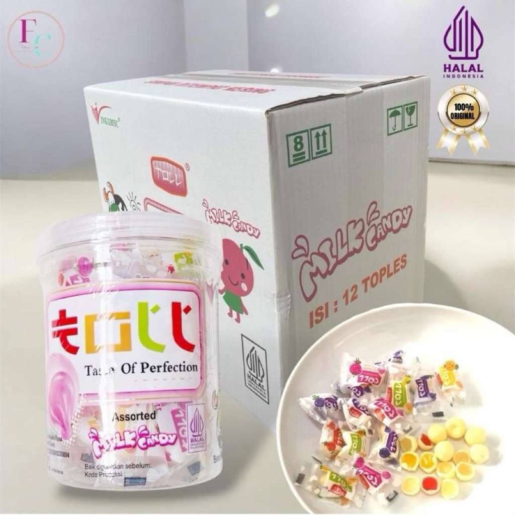 Toll Milk Candy 1 Dus isi 12 Toples Assorted 160g Permen Halal