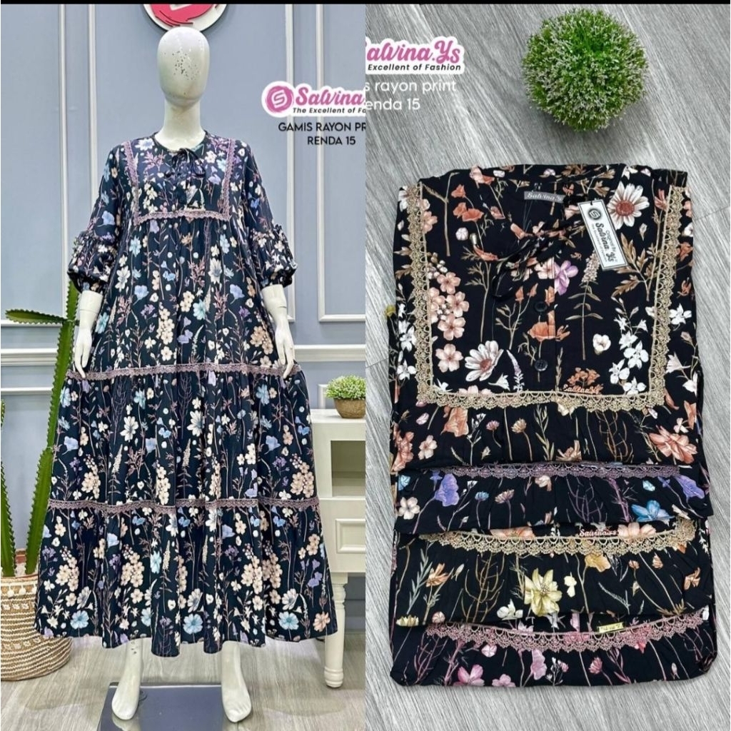Gamis salvina.ys.viscos motif bunga