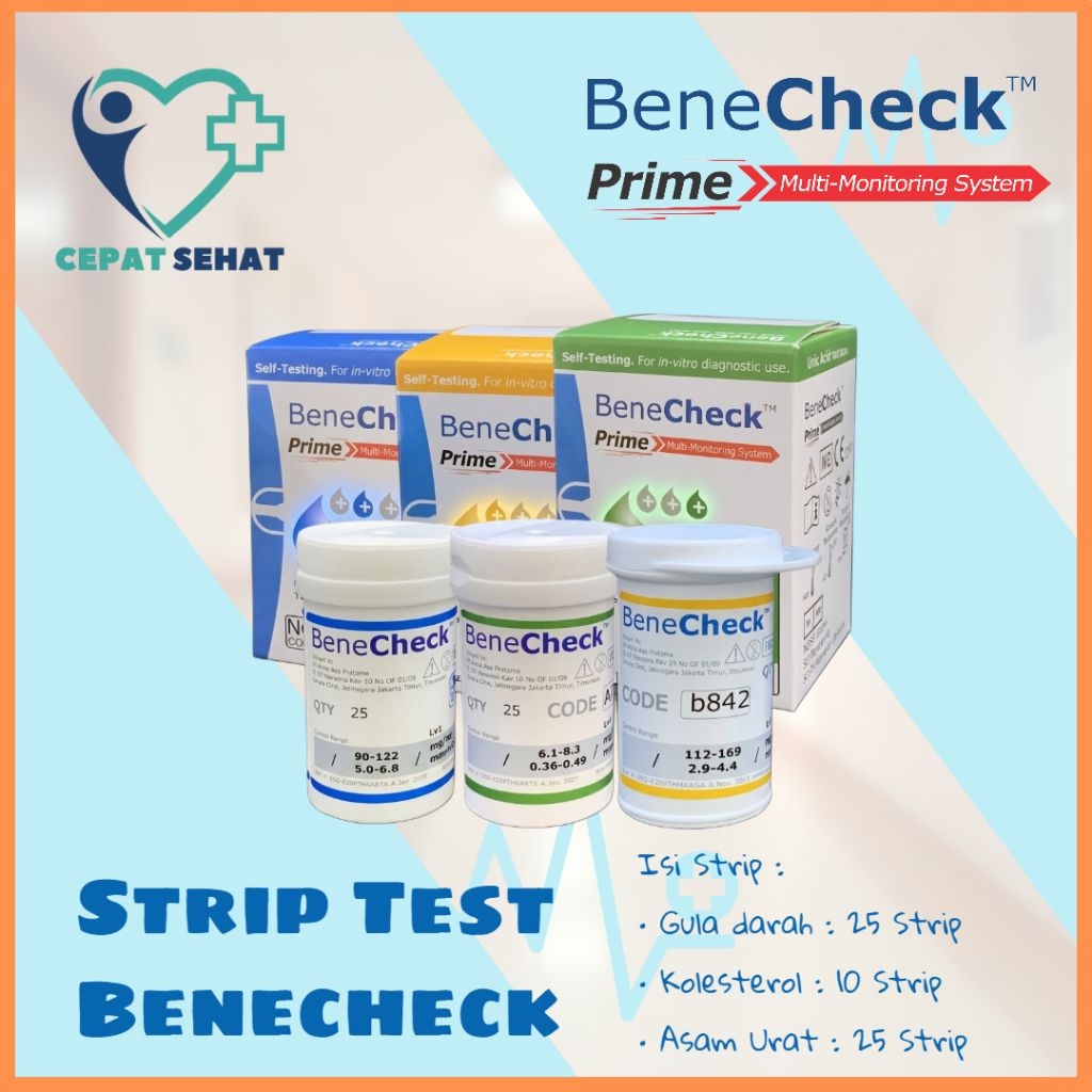 BENECHECK Strip  Test Alat Cek Darah BeneCheck Prime - (Strip Gula Darah, Kolesterol, dan Asam Urat)