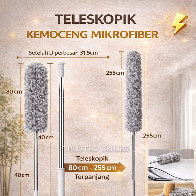 A43A ALGAN KEMOCENG MICROFIBER TELESKOPIK BULU HALUS GAGANG 280 CM BISA DIPERPENDEK PERPANJANG KAMOC