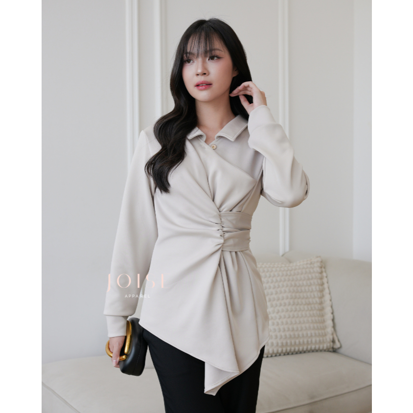 JOISE - Bianca Wrap Top / Atasan Blouse Wanita Tali Pinggang Panjang / Baju Basic Polos Soft Stretch