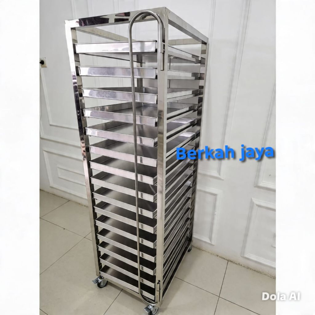 Rak troly loyang roti stainles stell 10 susun 60×40/trolley bakery/rak bakery/rak troly bakery
