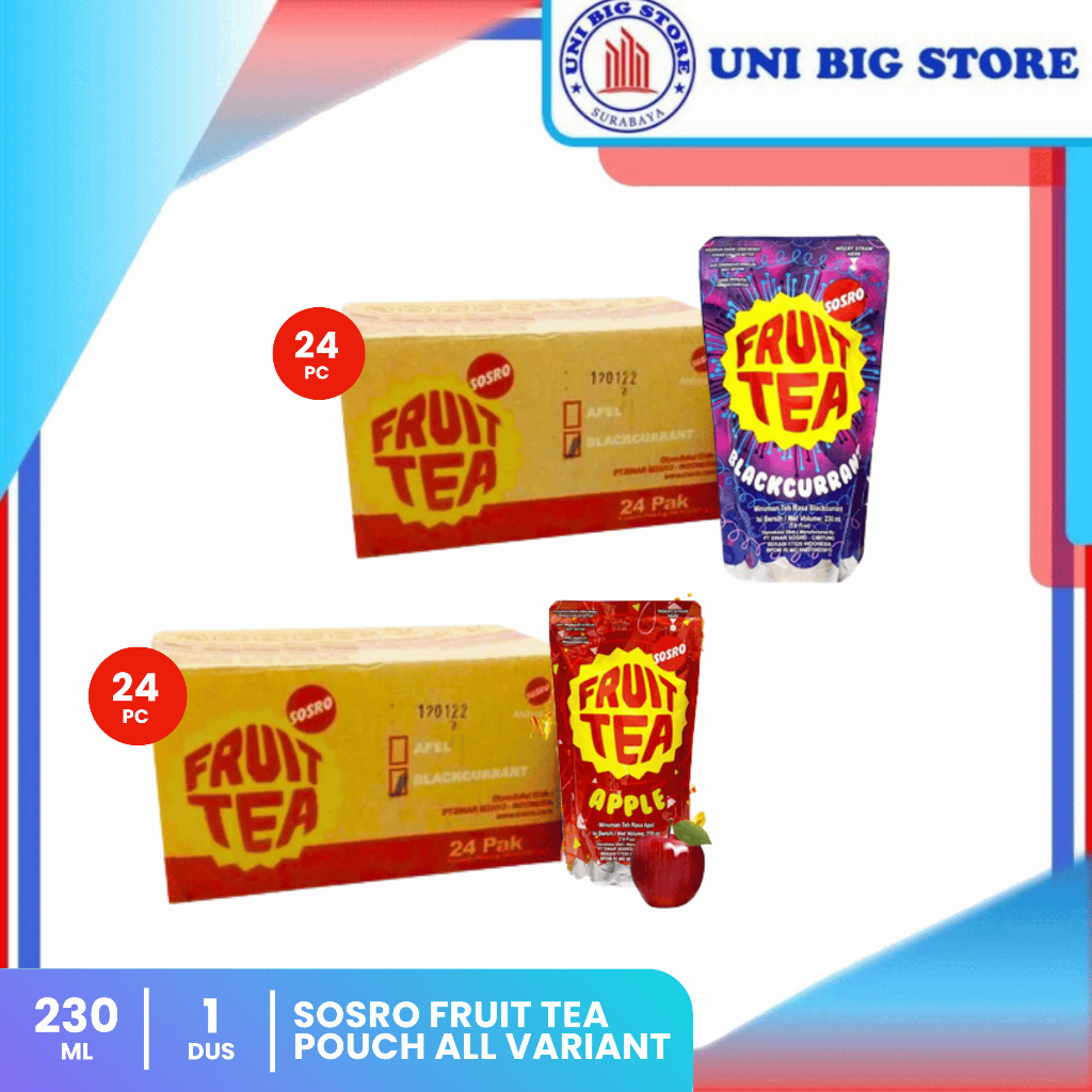 Sosro Fruit Tea Blackcurrant Apple Pouch 200 ml x 24 pcs DUS Teh Buah 230 ml