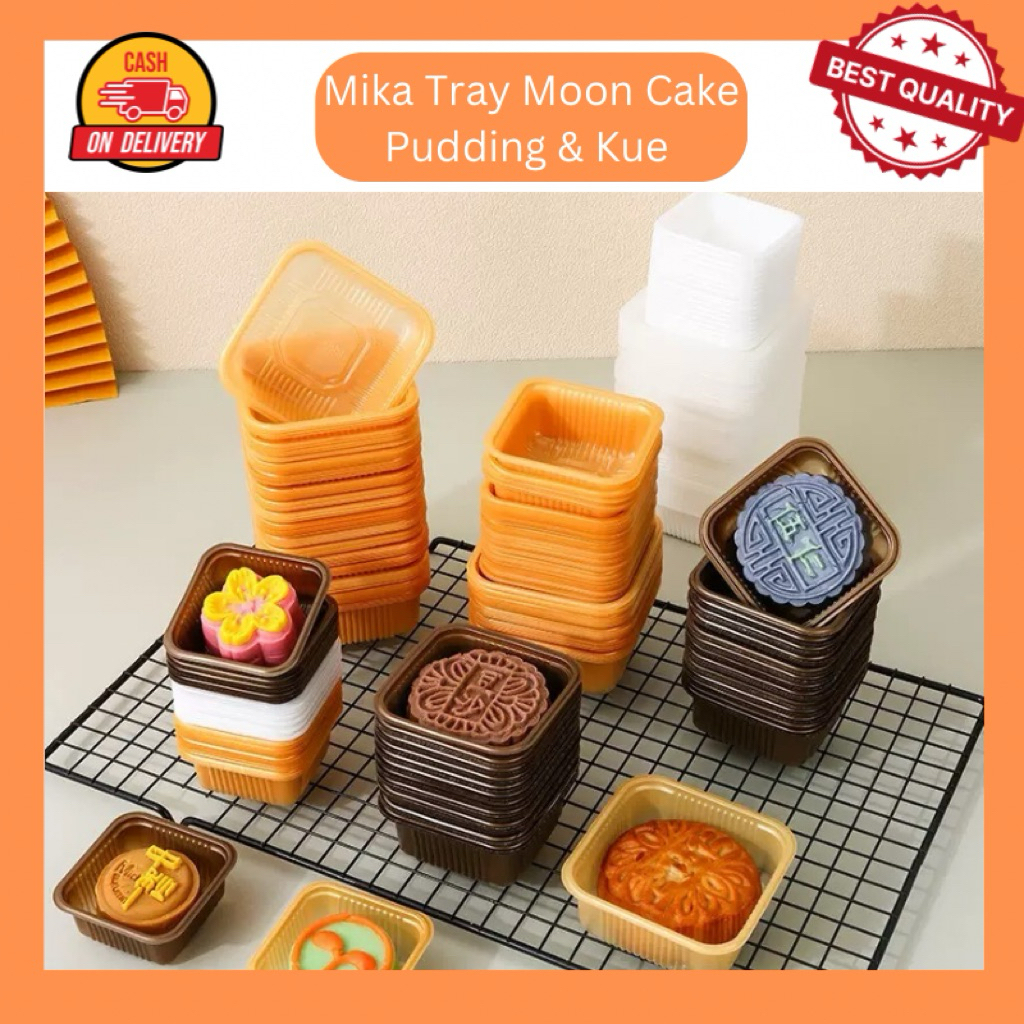 P005 10Pcs Mika Tray Mooncake Pudding Kue Cup Kue Plastik Packaging Kue Wadah Kue