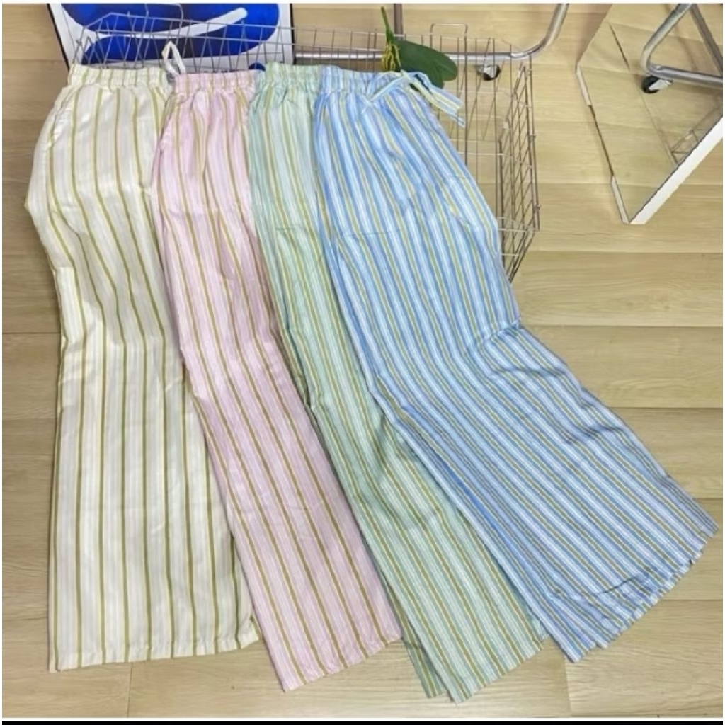 Promo Big Sale Everyday Pants Uniqlo Jumbo Celana Stripe Slalur Highwaist Loose pants Stripe Korean 