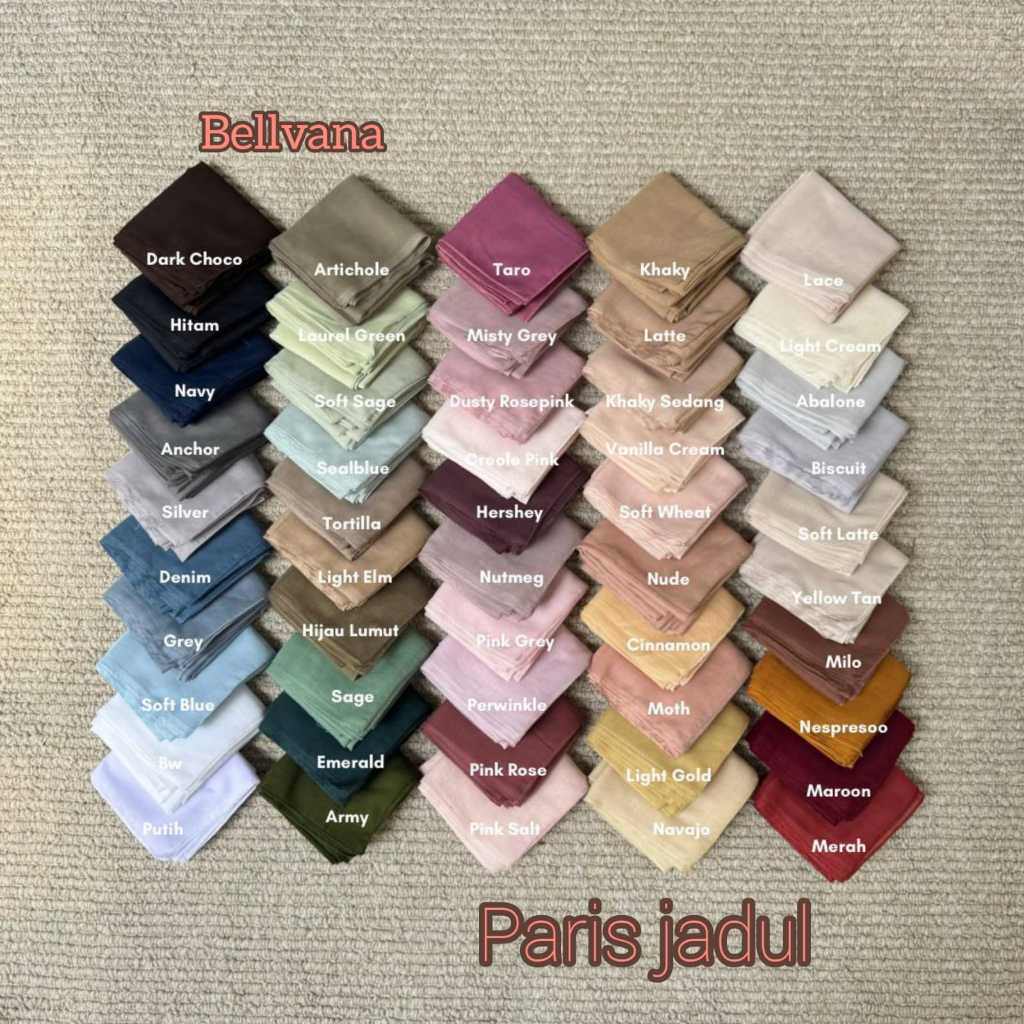 Bellvana Hijab, hijab paris segiempat. Berbahan kain Paris Jadul dengan ukuran 110 x 110 cm
